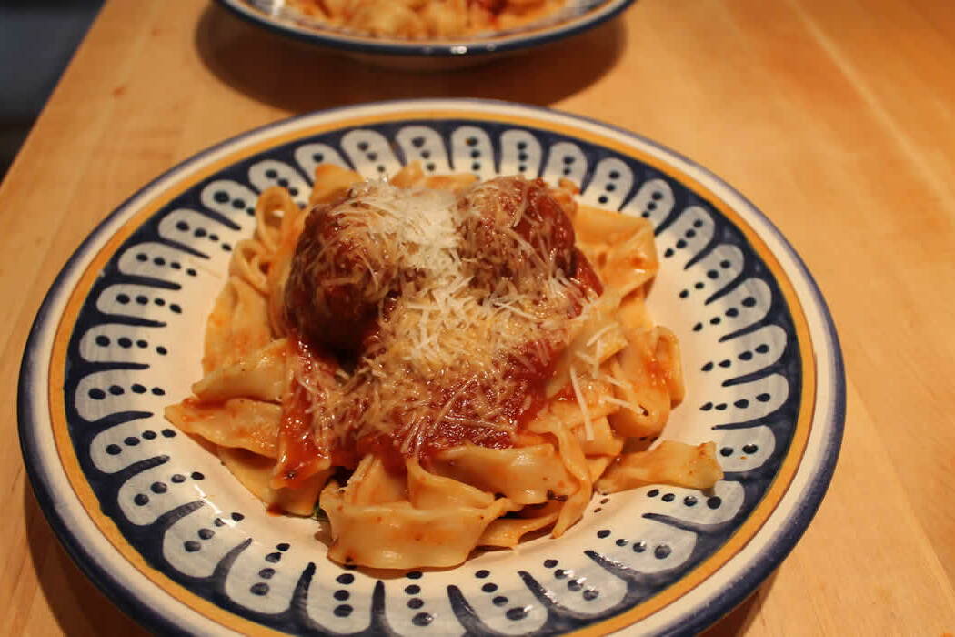 mafaldine and meatballs