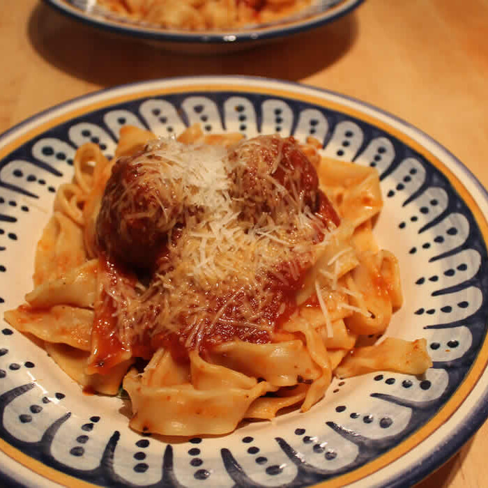 mafaldine and meatballs