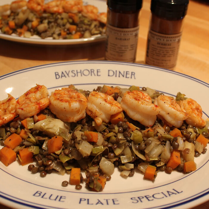 shrimp and lentils