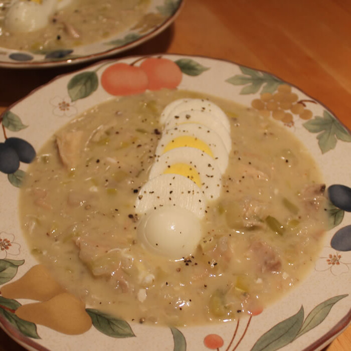 Chicken Rice Soup with Leeks and Lemon
