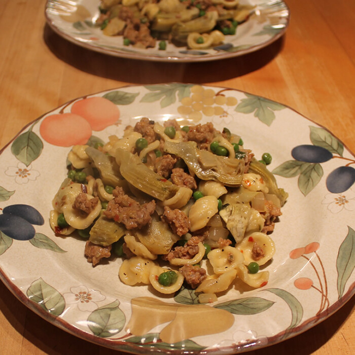 Orecchiette, Sausage, and Artichokes