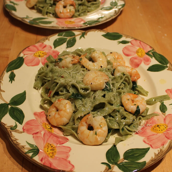 Spinach Linguine and Shrimp